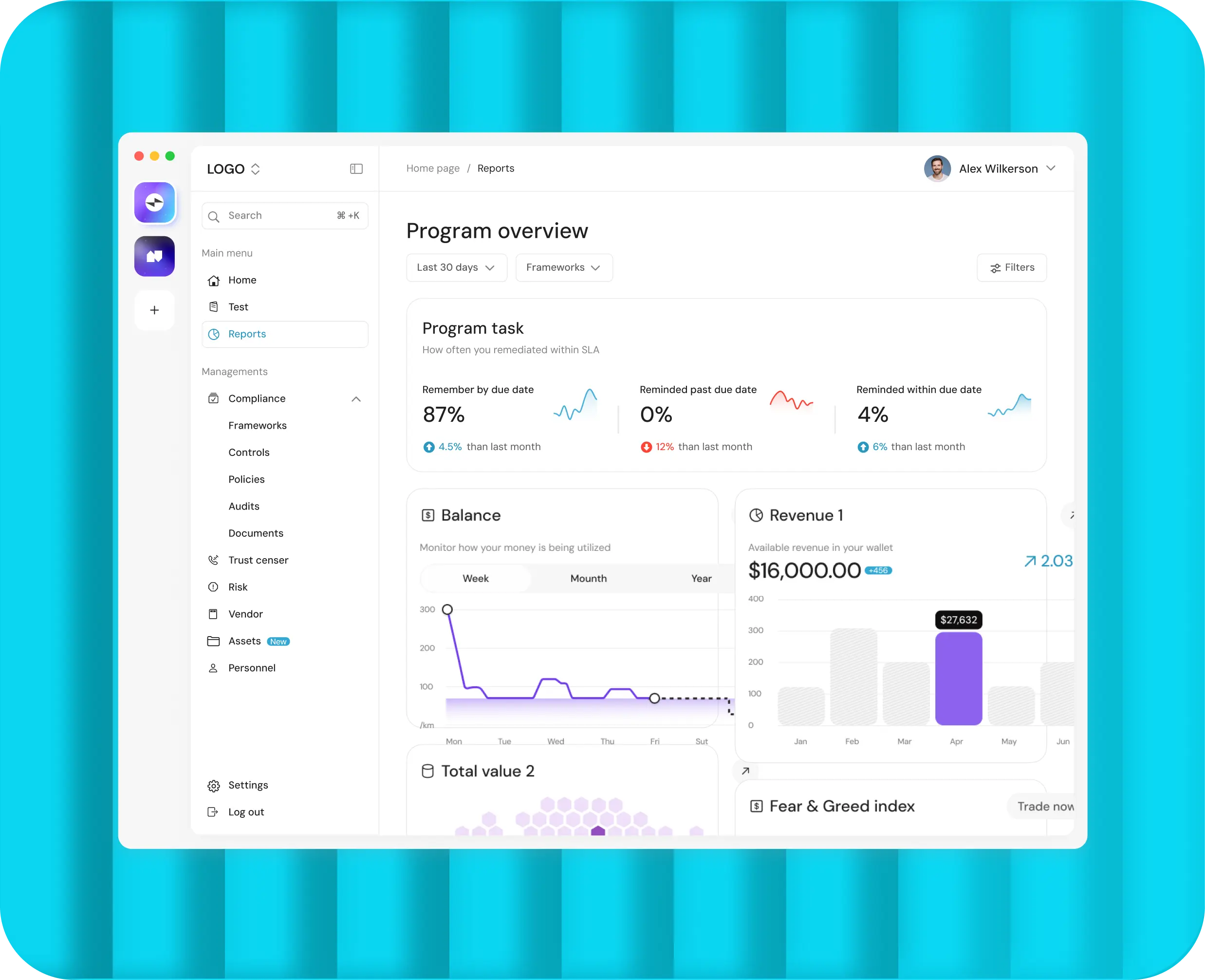 Client onboarding portal displaying analytics chart